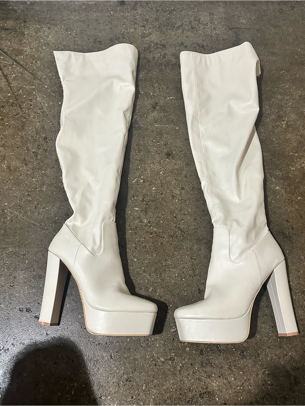 Fashion Nova Cream Over-the-Knee Platform Boots